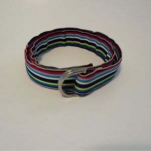Leatherman Essex CT women’s Multicolor Striped ribbon Belt Silver D Ring small
